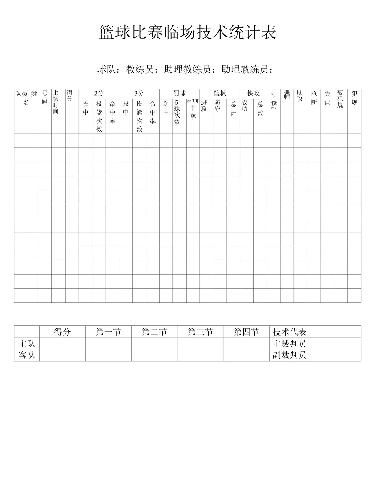 篮球比赛中的技术统计台