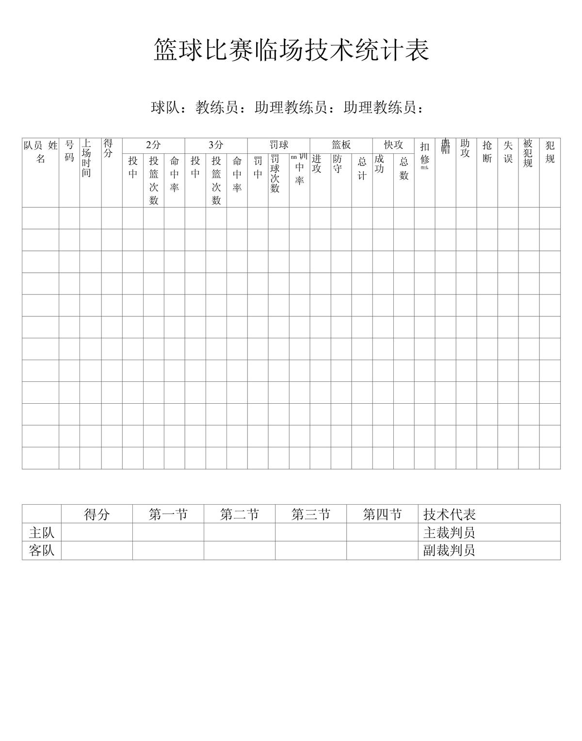 小型篮球馆技术统计台